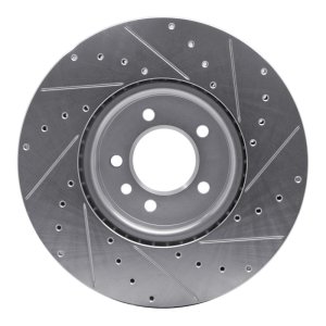 Land Rover Range Rover Brake Rotor (1) - Front Left - R1 Concepts - Drilled & Slotted - Silver - `18-`20
